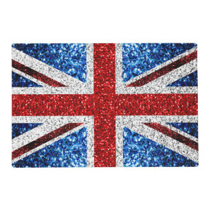 UK flag red blue white sparkles glitters Placemat