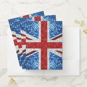 UK flag red blue white sparkles glitters Pocket Folder