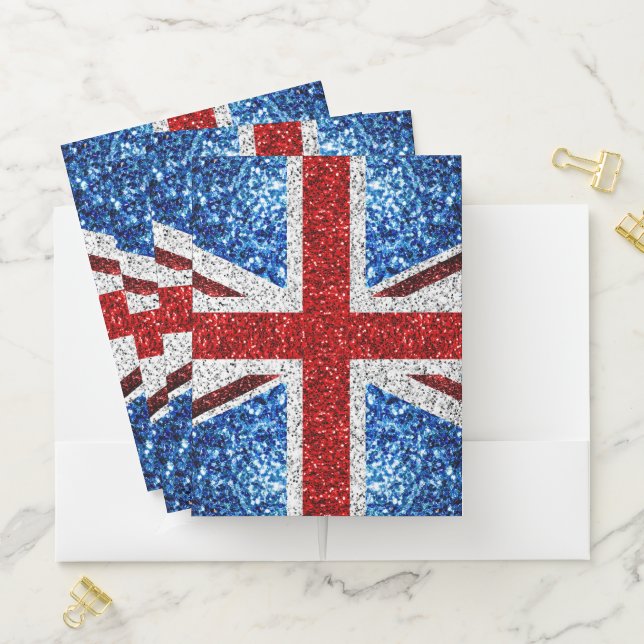 UK flag red blue white sparkles glitters Pocket Folder (In Situ)