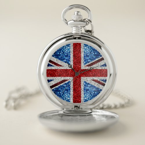 UK flag red blue white sparkles glitters Pocket Watch