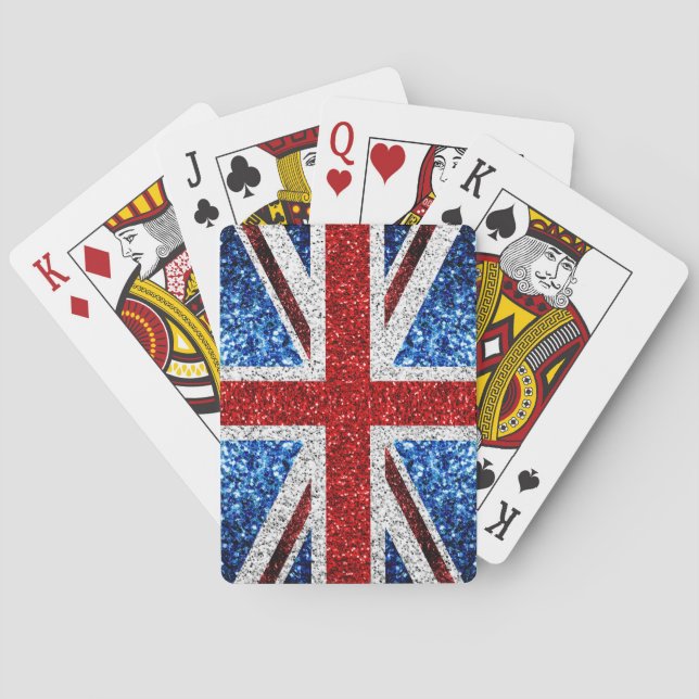 UK flag red blue white sparkles glitters Poker Cards (Back)