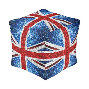 UK flag red blue white sparkles glitters Pouf