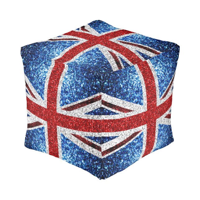 UK flag red blue white sparkles glitters Pouf (Angled Front)
