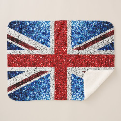 UK flag red blue white sparkles glitters Sherpa Blanket