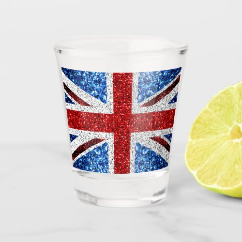 UK flag red blue white sparkles glitters Shot Glass