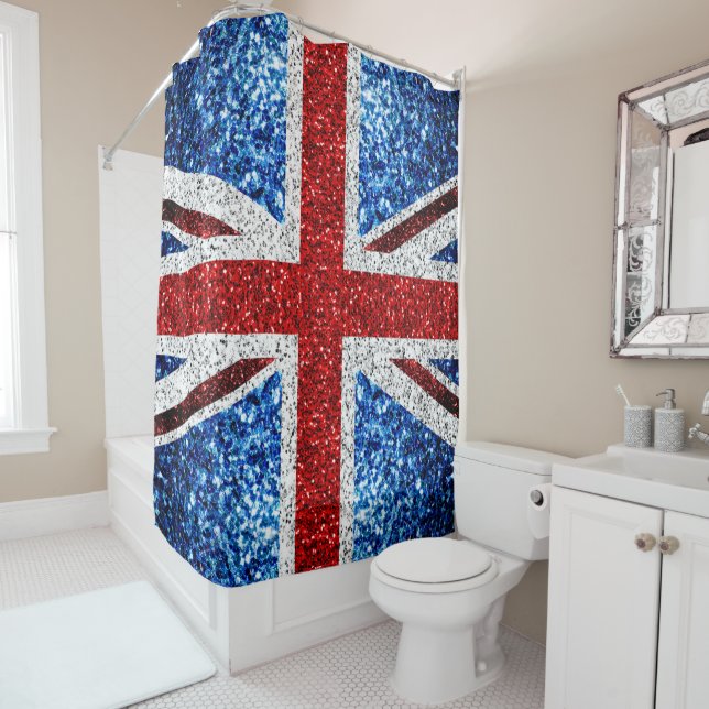 UK flag red blue white sparkles glitters Shower Curtain (In Situ)