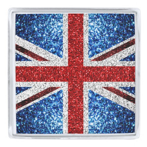 UK flag red blue white sparkles glitters Silver Finish Lapel Pin