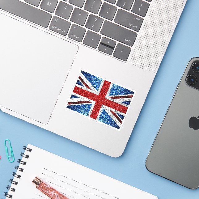 UK flag red blue white sparkles glitters Sticker (Laptop w/ iPhone)