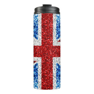 UK flag red blue white sparkles glitters Thermal Tumbler