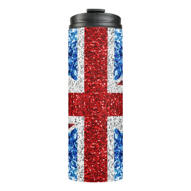 UK flag red blue white sparkles glitters Thermal Tumbler (Front)