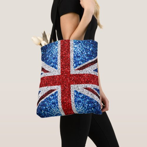 UK flag red blue white sparkles glitters Tote Bag
