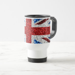 UK flag red blue white sparkles glitters Travel Mug