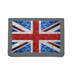 UK flag red blue white sparkles glitters Trifold Wallet