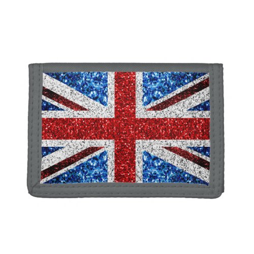 UK flag red blue white sparkles glitters Trifold Wallet