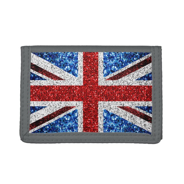 UK flag red blue white sparkles glitters Trifold Wallet (Front)