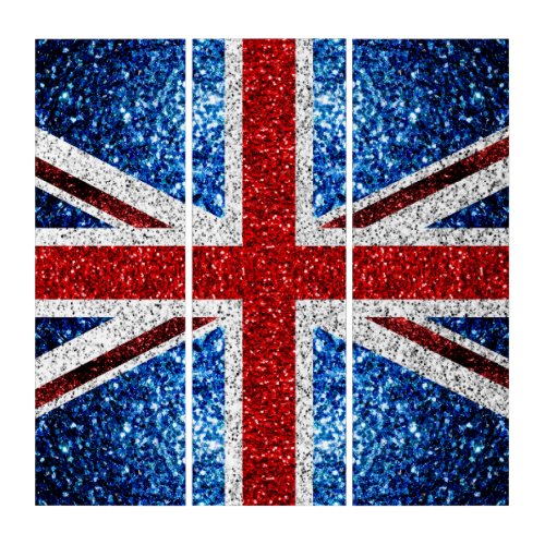 UK flag red blue white sparkles glitters Triptych
