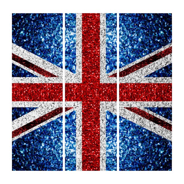 UK flag red blue white sparkles glitters Triptych (Front)