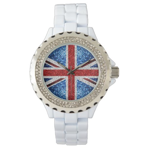 UK flag red blue white sparkles glitters Watch