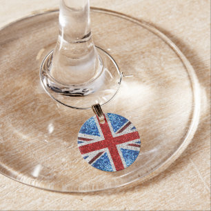 UK flag red blue white sparkles glitters Wine Charm