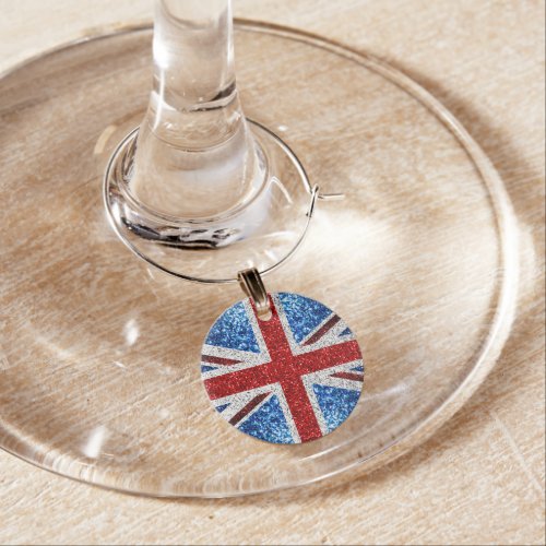 UK flag red blue white sparkles glitters Wine Charm