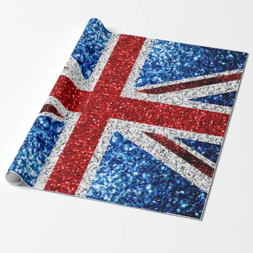 UK flag red blue white sparkles glitters Wrapping Paper