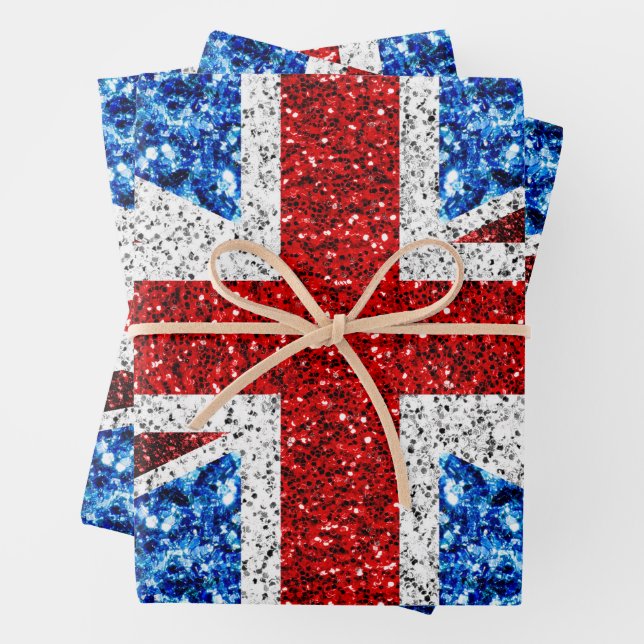 UK flag red blue white sparkles glitters Wrapping Paper Sheets (In situ)