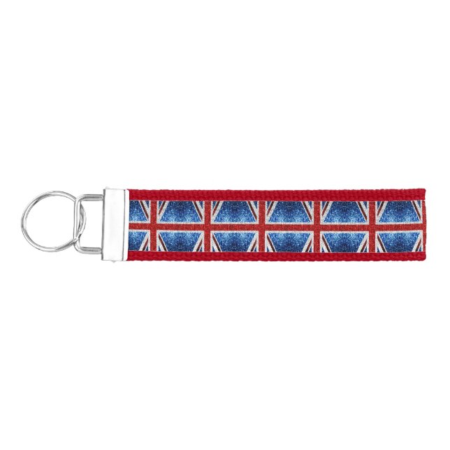 UK flag red blue white sparkles glitters Wrist Keychain (Keys on Left)
