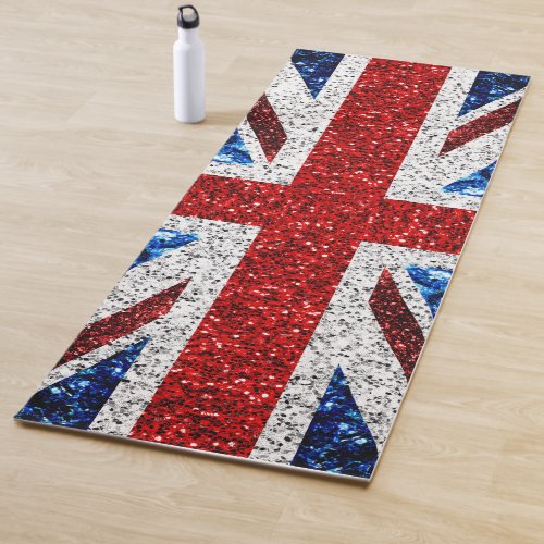 UK flag red blue white sparkles glitters Yoga Mat