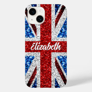 UK flag red blue white sparkles glitters Your name Case-Mate iPhone 14 Case
