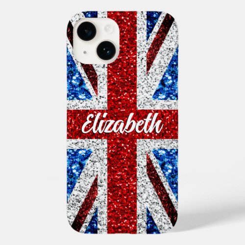 UK flag red blue white sparkles glitters Your name Case_Mate iPhone 14 Case