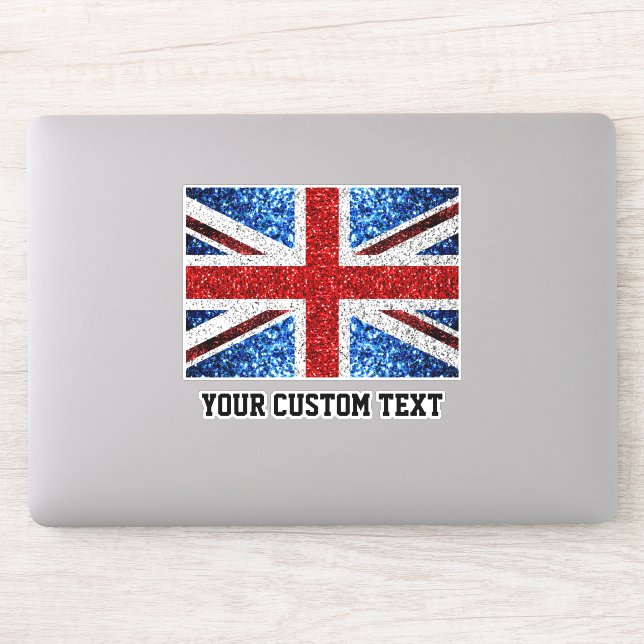 UK flag red blue white sparkles Your custom text Sticker (Computer)