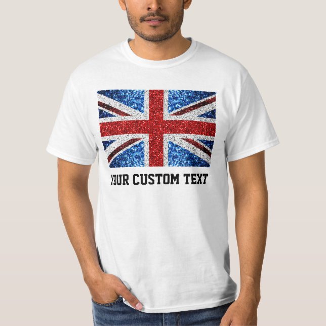 UK flag red blue white sparkles Your custom text T-Shirt (Front)