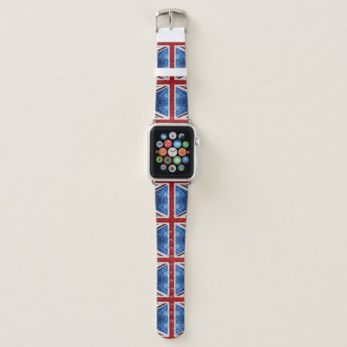 UK flag red white blue sparkles glitters bling Apple Watch Band