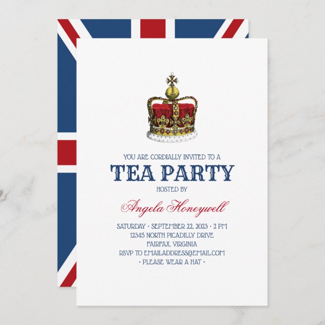 UK Flag Royal Crown Tea Party Invitation (Front/Back)