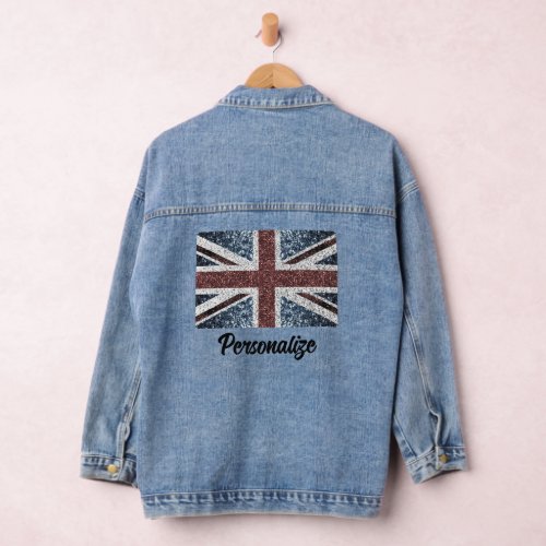 UK flag rustic sparkles custom name text Denim Jacket