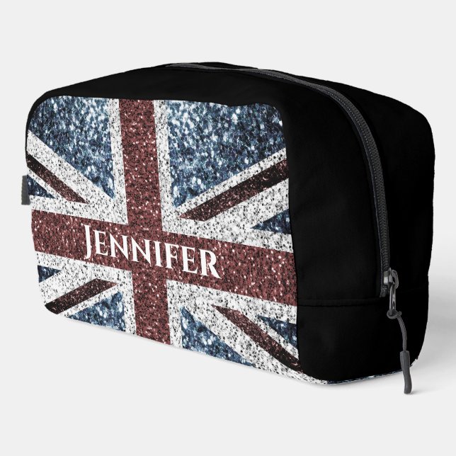 UK flag rustic sparkles Custom name text Dopp Kit (Right Corner)