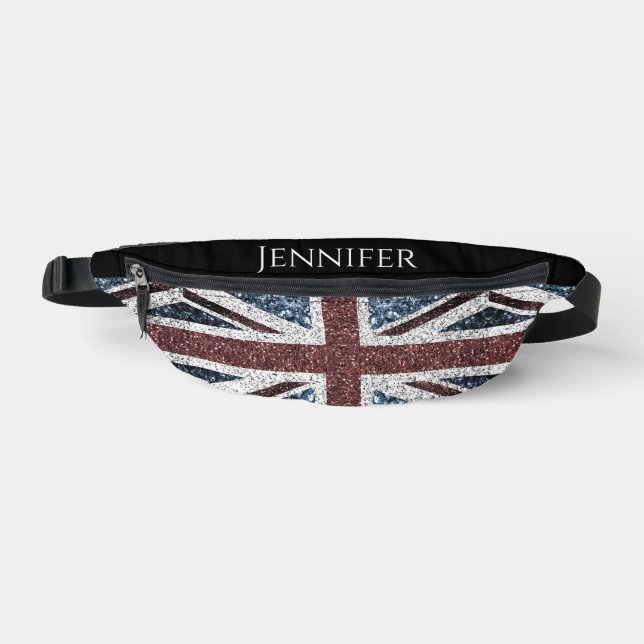 UK flag rustic sparkles Custom name text Fanny Pack (Front)