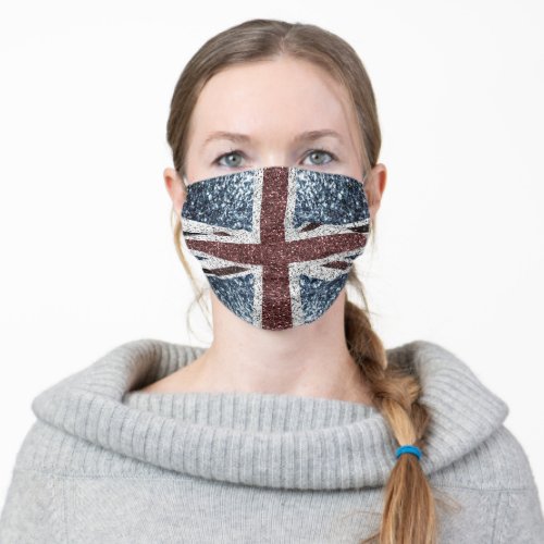 UK flag Rustic vintage sparkles glitters bling Adult Cloth Face Mask