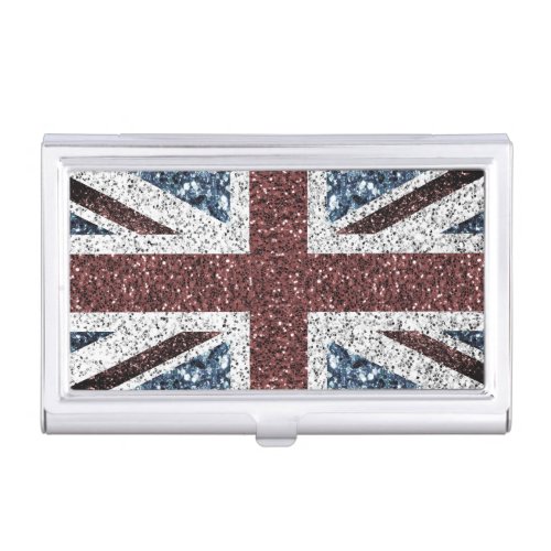 UK flag Rustic vintage sparkles glitters bling Business Card Case