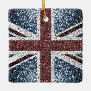 UK flag Rustic vintage sparkles glitters bling Ceramic Ornament
