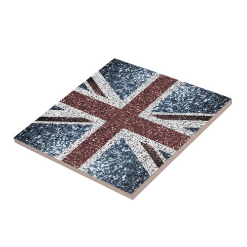 UK flag Rustic vintage sparkles glitters bling Ceramic Tile