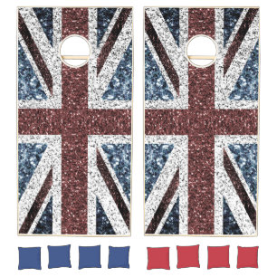 UK flag Rustic vintage sparkles glitters bling Cornhole Set