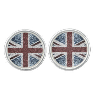 UK flag Rustic vintage sparkles glitters bling Cufflinks