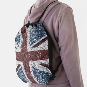 UK flag Rustic vintage sparkles glitters bling Drawstring Bag