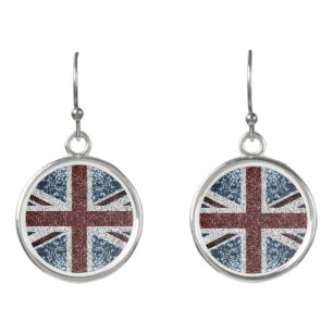 UK flag Rustic vintage sparkles glitters bling Earrings