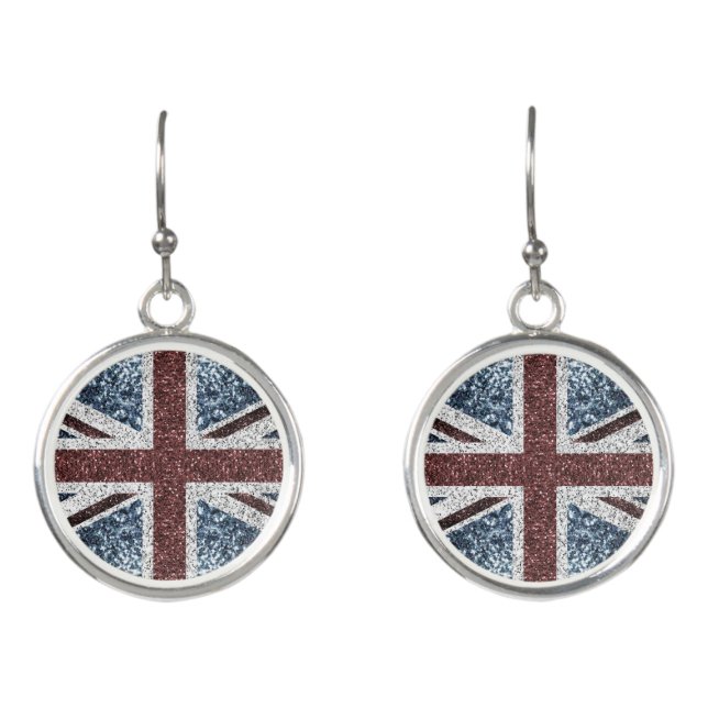 UK flag Rustic vintage sparkles glitters bling Earrings (Front)