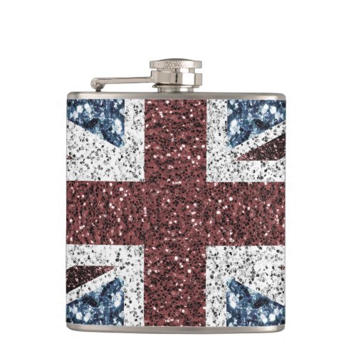 UK flag Rustic vintage sparkles glitters bling Flask
