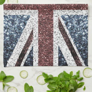UK flag Rustic vintage sparkles glitters bling Kitchen Towel
