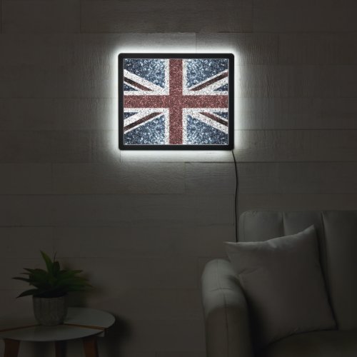 UK flag Rustic vintage sparkles glitters bling LED Sign