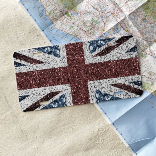 UK flag Rustic vintage sparkles glitters bling License Plate